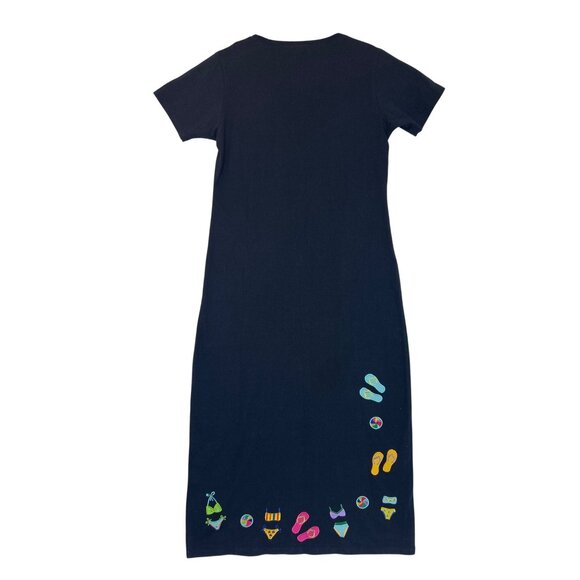 Michael Simon Lite Women's S Black Cotton Maxi Dress Beach Embroidery Summer - Picture 13 of 14
